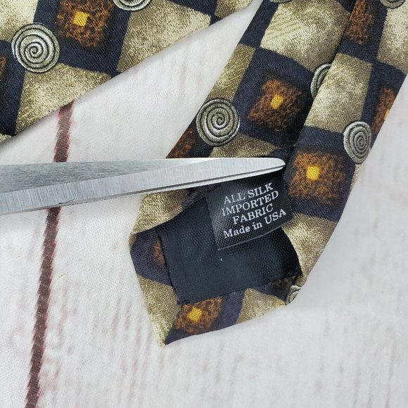 Rare Design Siena Collezione Brown Square Circle Imported Fabric All Silk Tie - Picture 2 of 11